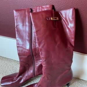 ENZO ANGIOLINI Elegant Burgundy Soft Leather Boots Size 8.5 Made in Brazil
